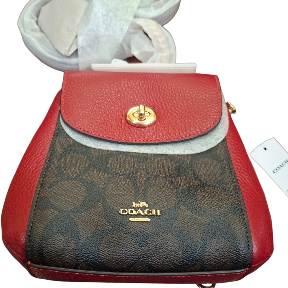 Coach Red and Brown Signature Backpack - Picture 4 of 9